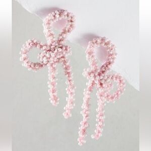 Free People Brandy Bo Dangles Beaded Bow Earrings In Pink NWT
